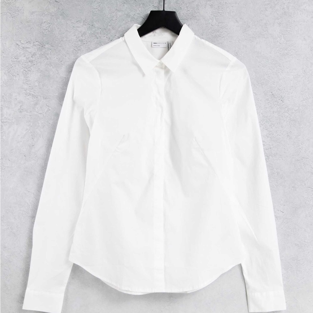 ASOS DESIGN Tall long sleeve Button Down Fitted Shirt cotton in white